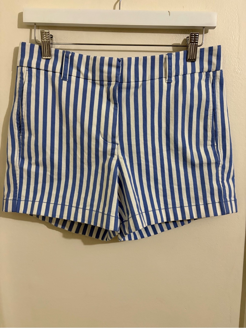 J. Crew Blue and White Vertical Stripe Bermuda Shorts